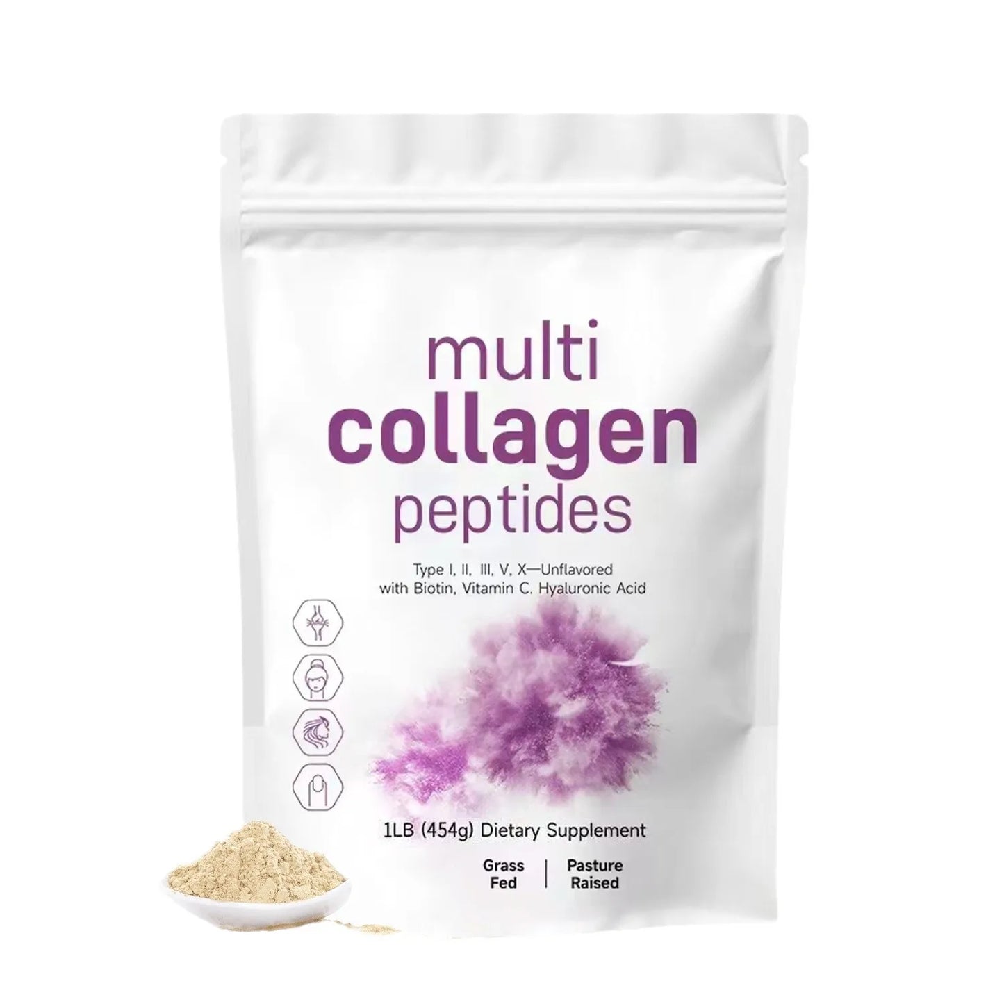 Multi Colágeno en Polvo Sin Sabor 454 g – Biotina + Ácido Hialurónico